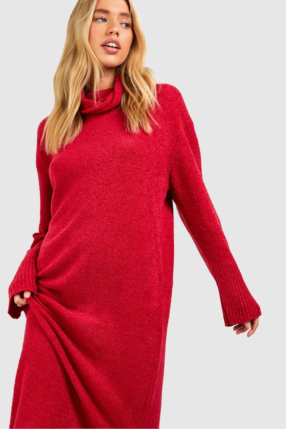 Red cowl neck sweater on sale dress